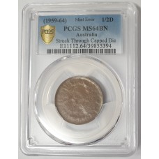 AUSTRALIA . UNDATED . HALF  1/2 PENNY . ERROR . STRUCK THRU CAPPED DIE